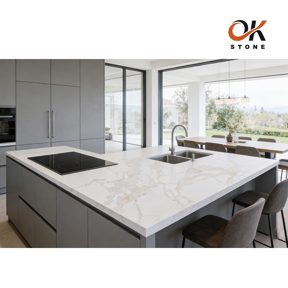 Pure White Quartz Jade Slab Modern Countertop factory